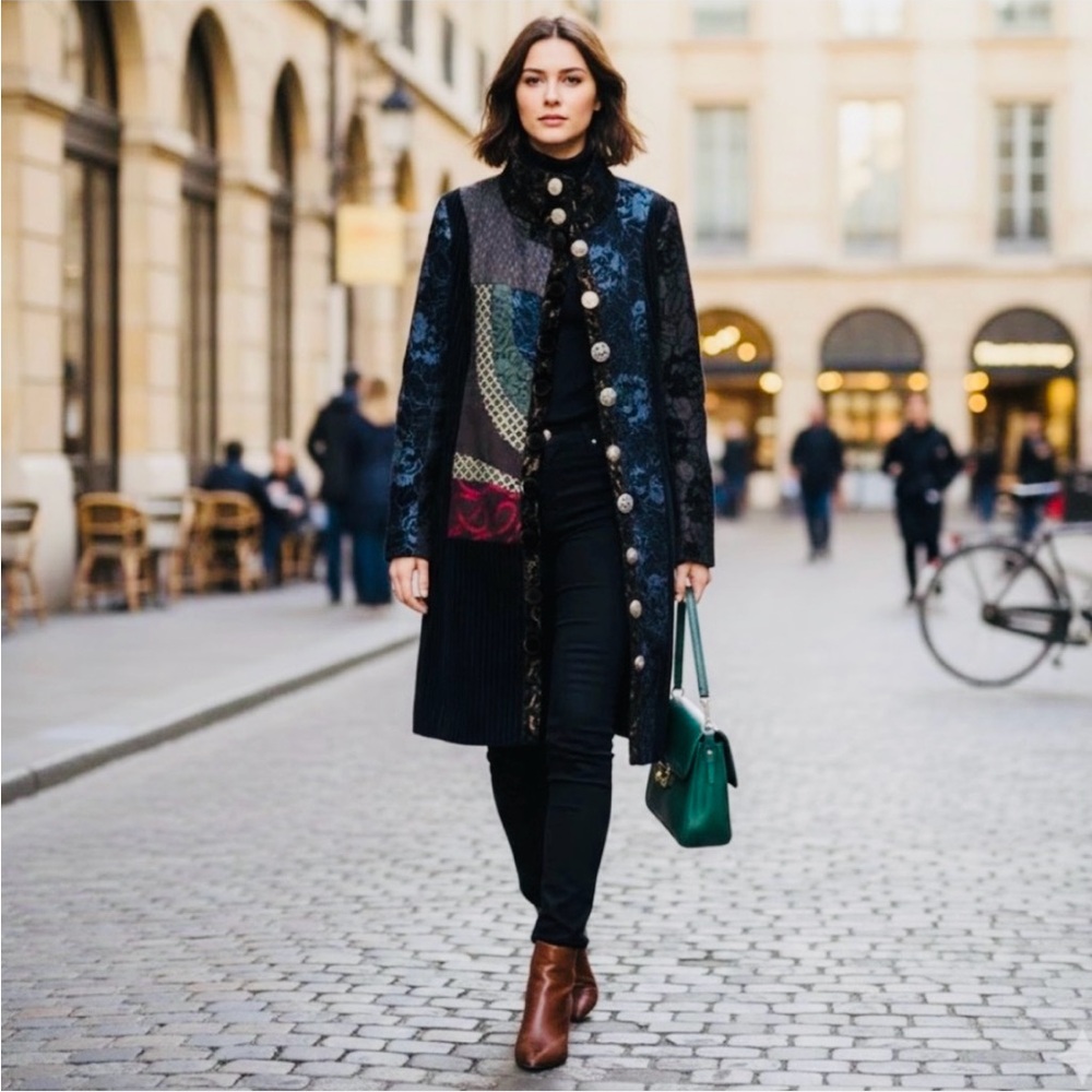 Elegant Black Multicolor Women's Coat